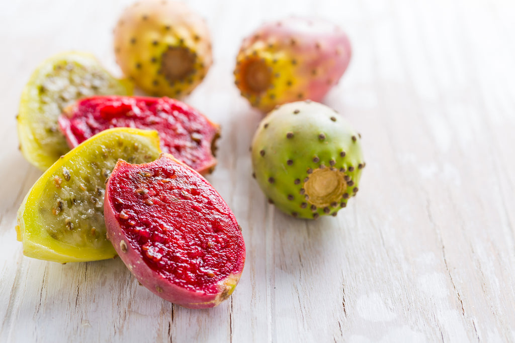 Prickly Pear fruit sliced in half